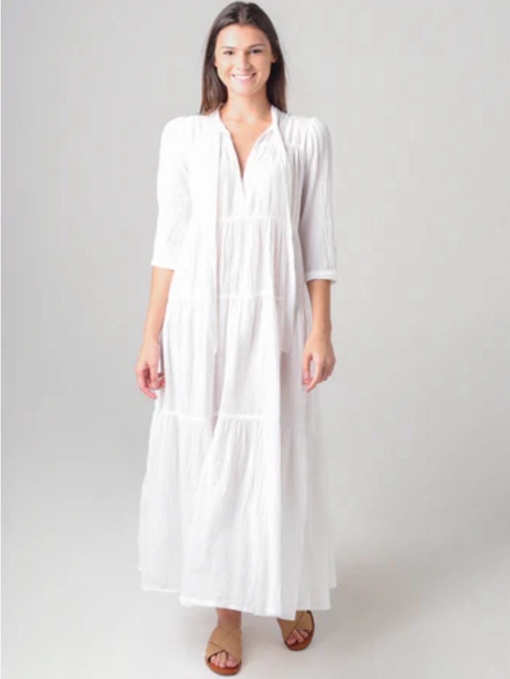 HONORINE Tiered Pure Cotton Ruffle $390 Designer Maxi Dress